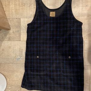 1990s corduroy dress. Black with blue and pink plaid.